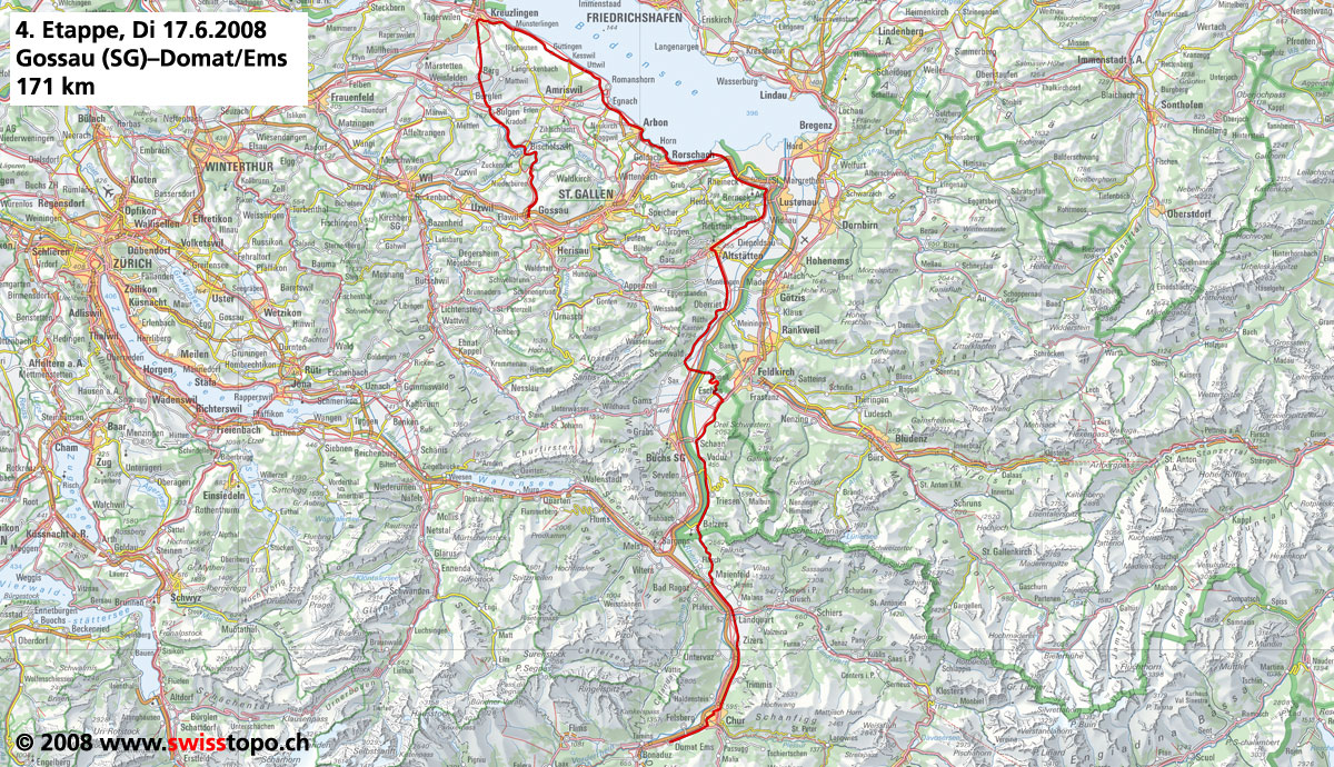 Streckenverlauf Tour de Suisse 2008 - Etappe 4