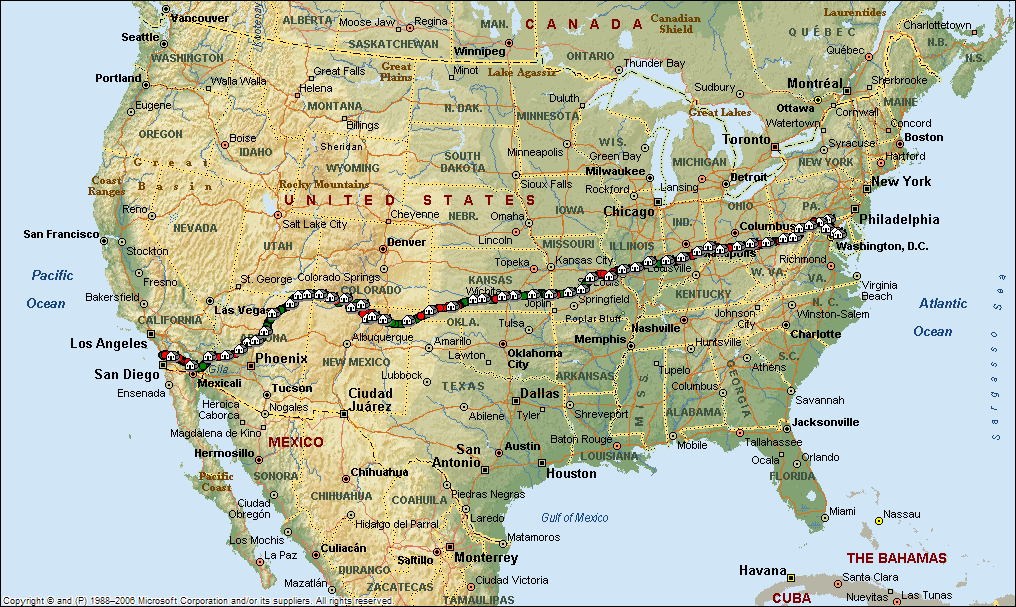 Streckenverlauf Race Across America 2009