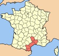 Das Languedoc-Roussillon mit den Dpartements Pyrnes-Orientales, Aude, Hrault, Gard und Lozre (von Sdwest nach Nordost) (Quelle: Wikipedia)