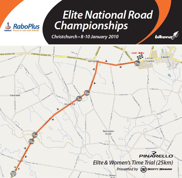 Streckenverlauf Nationale Meisterschaften 2010: Neuseeland - Zeitfahren, Frauen Elite