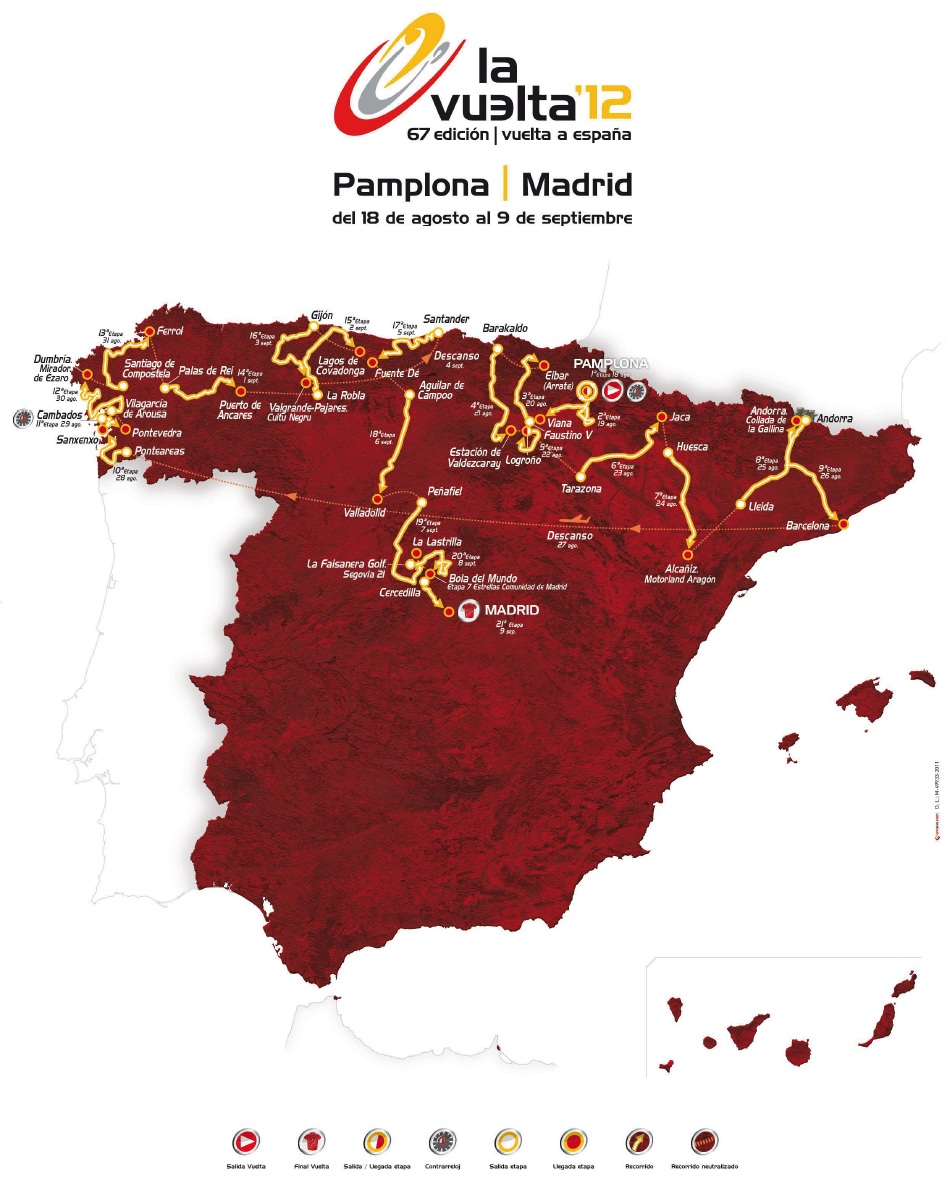 Die Streckenkarte der Vuelta a Espaa 2012