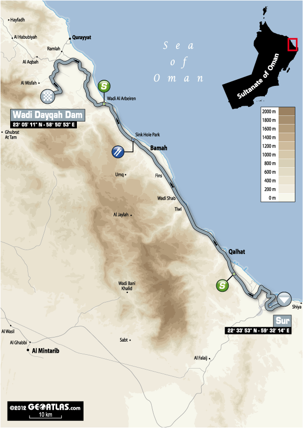 Streckenverlauf Tour of Oman 2012 - Etappe 2