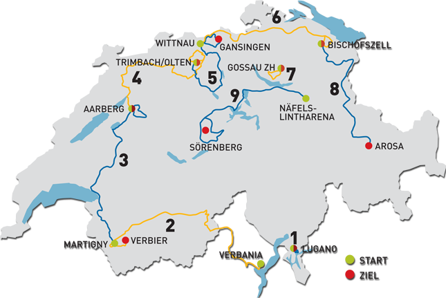 Steckenverlauf Tour de Suisse 2012