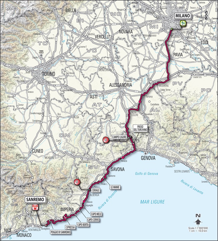 Streckenverlauf Milano - Sanremo 2012