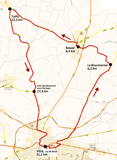 Streckenverlauf Route Adlie de Vitr 2012, 1. Rundkurs
