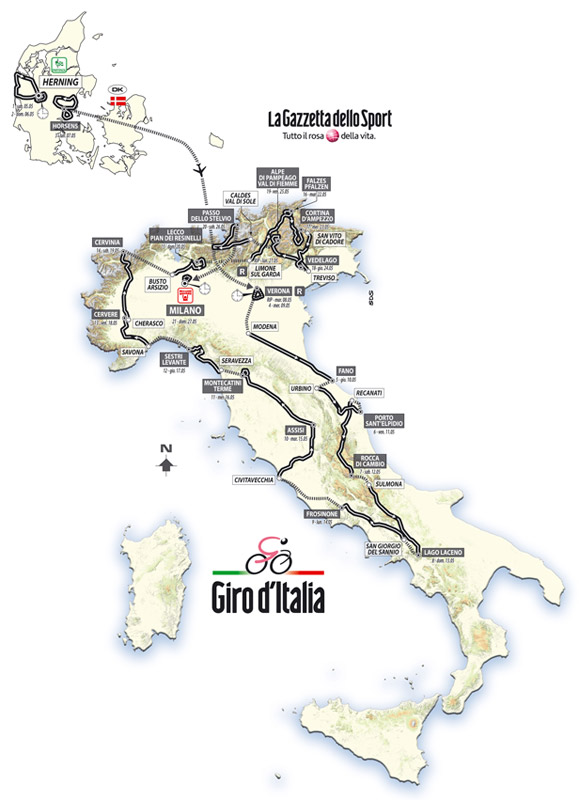 Die Streckenkarte des Giro dItalia 2012