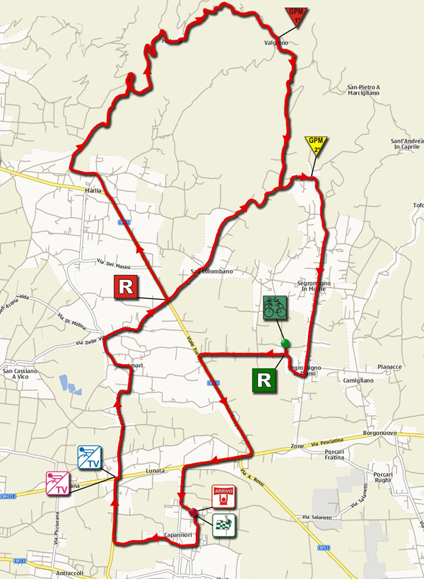 Streckenverlauf Premondiale Giro Toscana Int. Femminile 2012 - Etappe 3