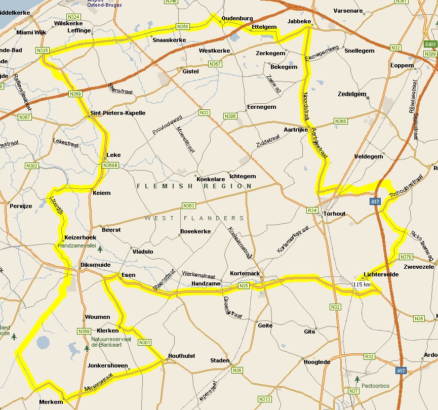 Streckenverlauf Omloop van het Houtland Lichtervelde 2012
