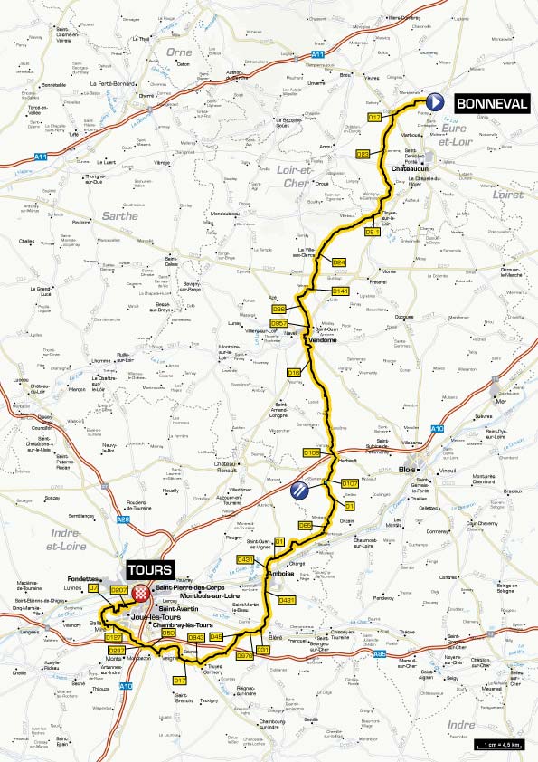 Streckenverlauf Paris-Tours Espoirs 2012