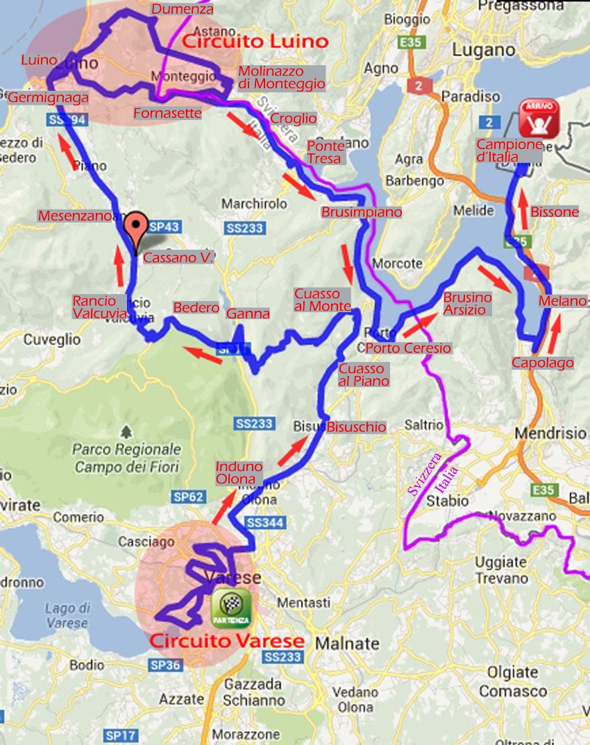 Streckenverlauf Tre Valli Varesine 2013