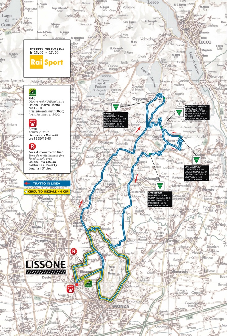 Streckenverlauf Coppa Agostoni - Giro delle Brianze 2013