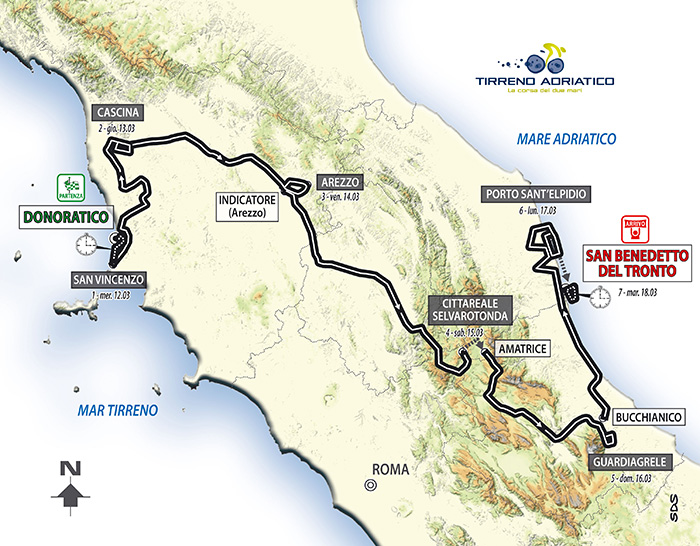 Streckenverlauf Tirreno - Adriatico 2014