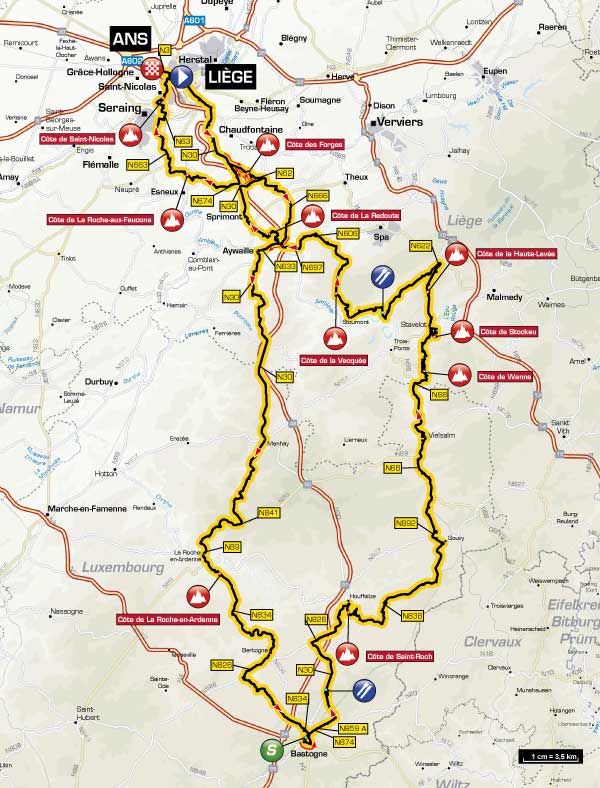 Streckenverlauf Lige - Bastogne - Lige 2014