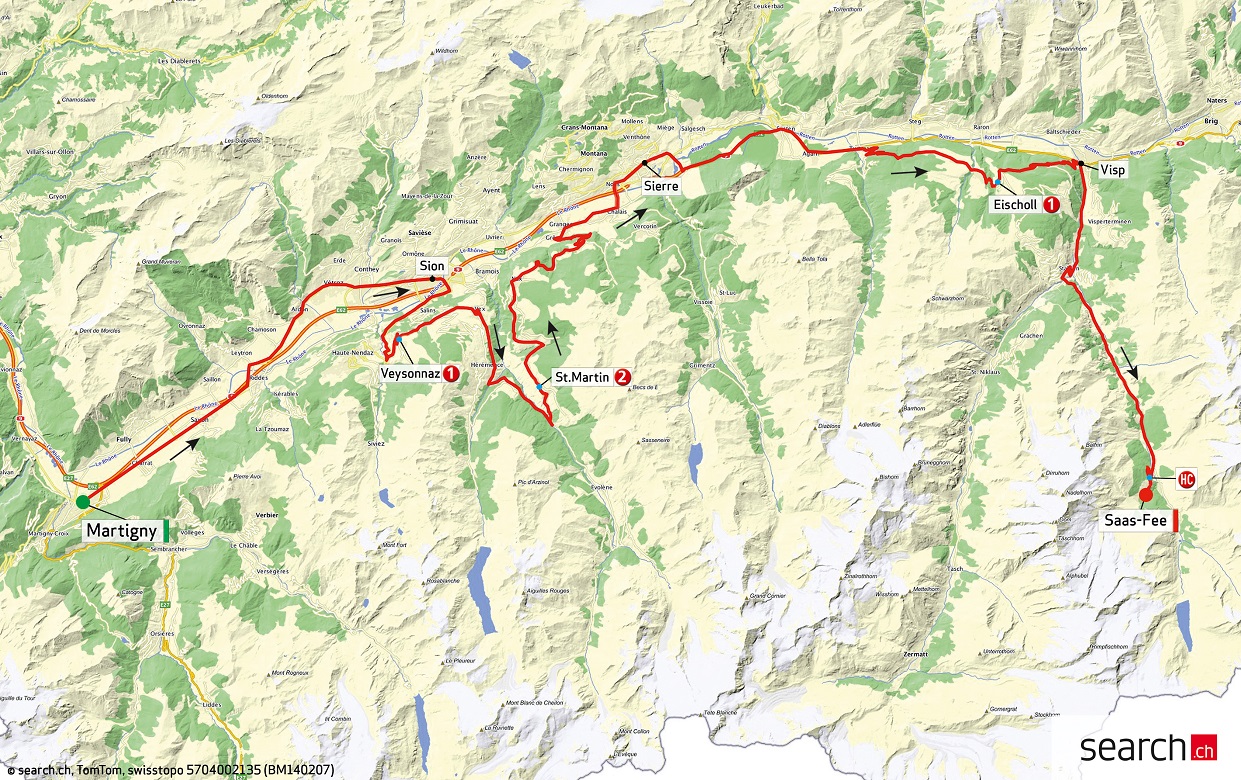 Streckenverlauf Tour de Suisse 2014 - Etappe 9
