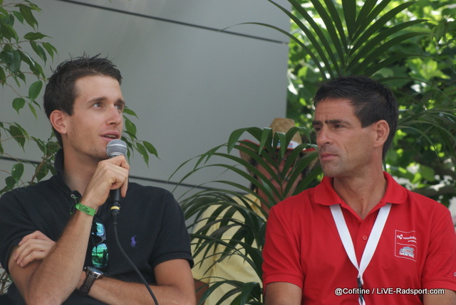Podiums Interview mit Sébastien Reichenbach und Renndirektor Rolf Huser vor dem Start der  9. Etappe der Tour de Suisse in Martigny