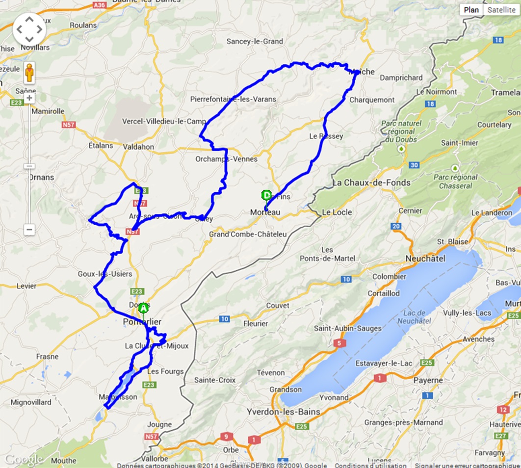 Streckenverlauf Tour du Doubs - Conseil Gnral 2014