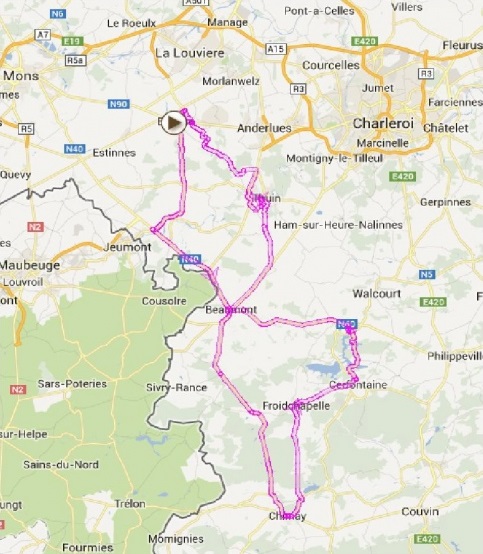 Streckenverlauf Binche - Chimay - Binche / Mmorial Frank Vandenbroucke 2014