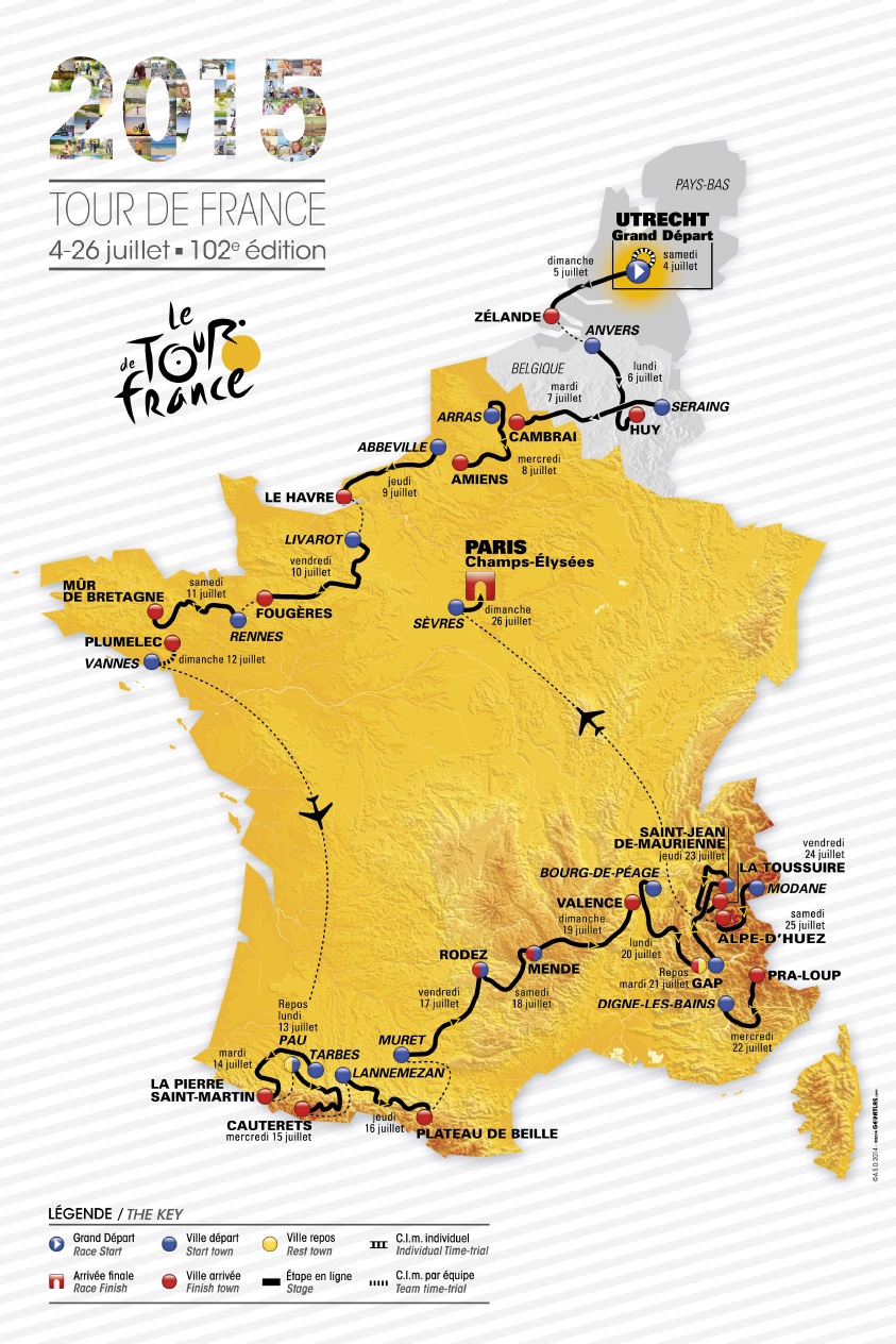 Die Streckenkarte der Tour de France 2015