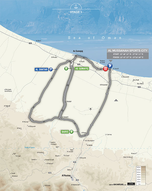 Streckenverlauf Tour of Oman 2015 - Etappe 3