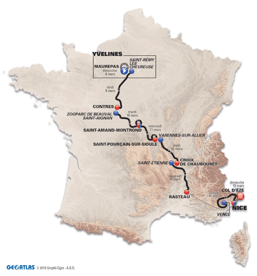 Streckenverlauf Paris - Nice 2015