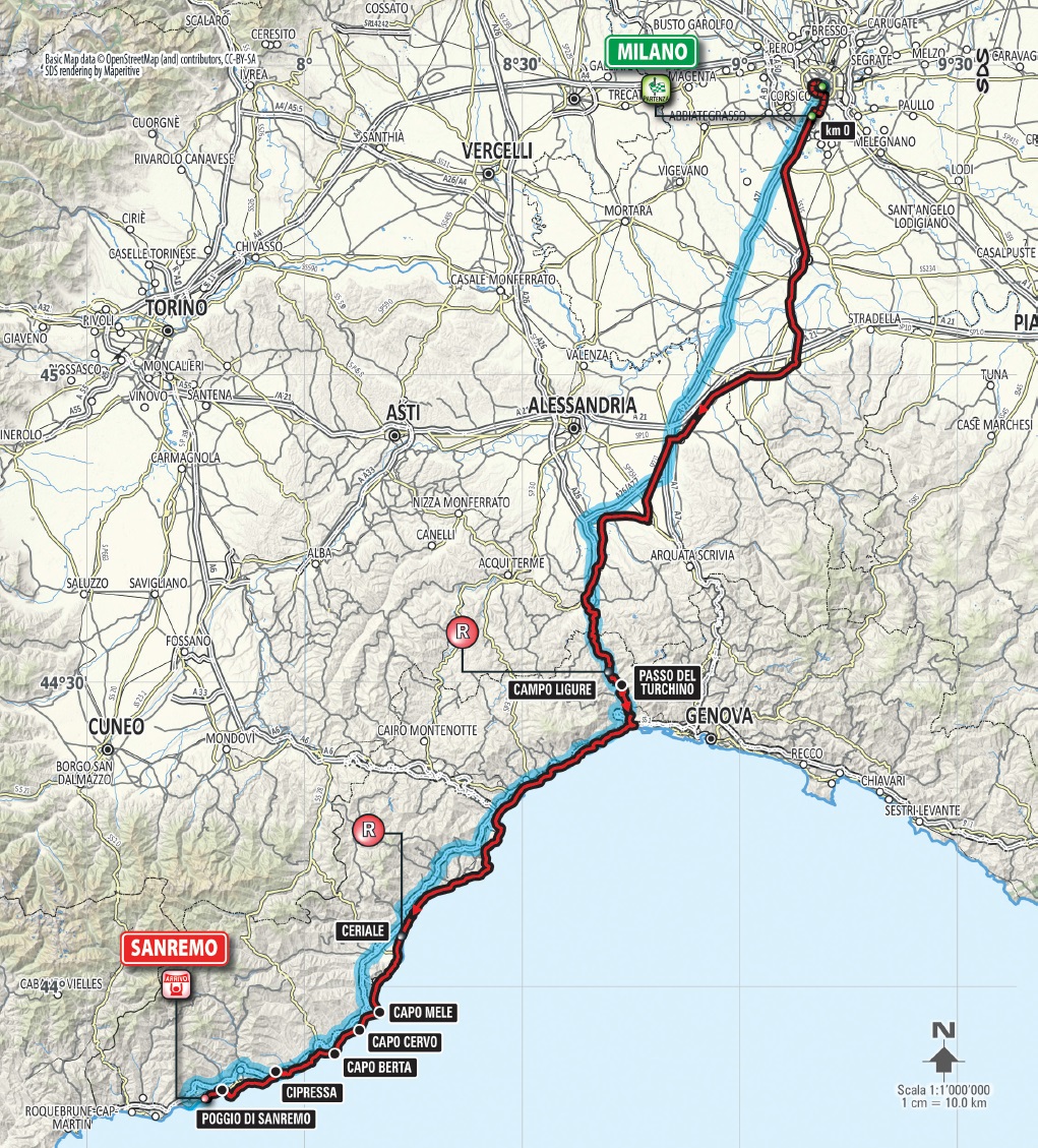 Streckenverlauf Milano - Sanremo 2015