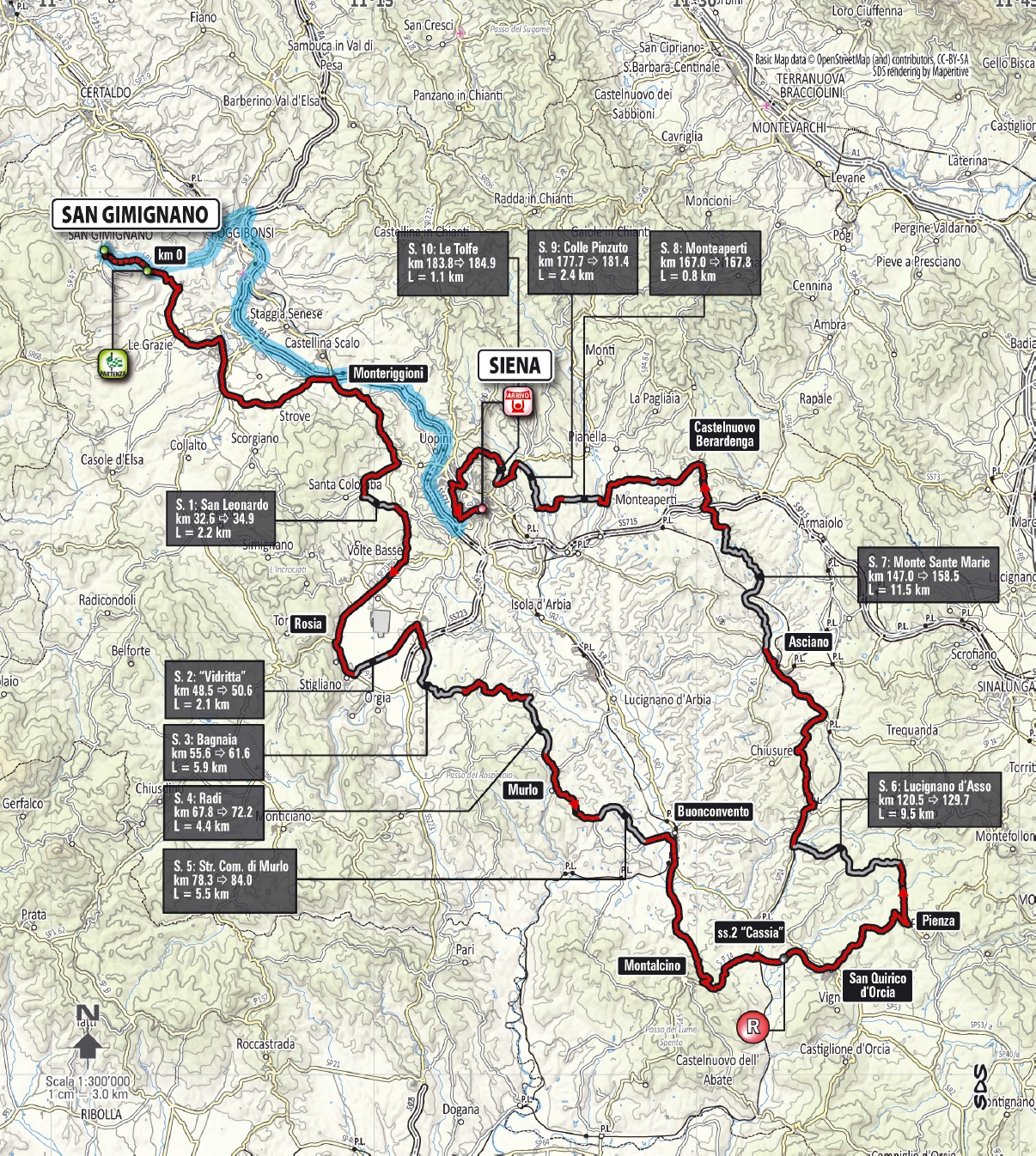 Streckenverlauf Strade Bianche 2015