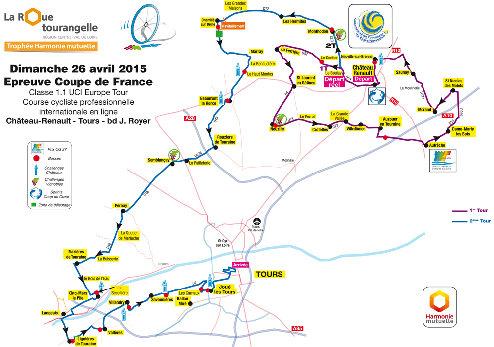 Streckenverlauf La Roue Tourangelle Rgion Centre - Trophe Harmonie Mutuelle 2015