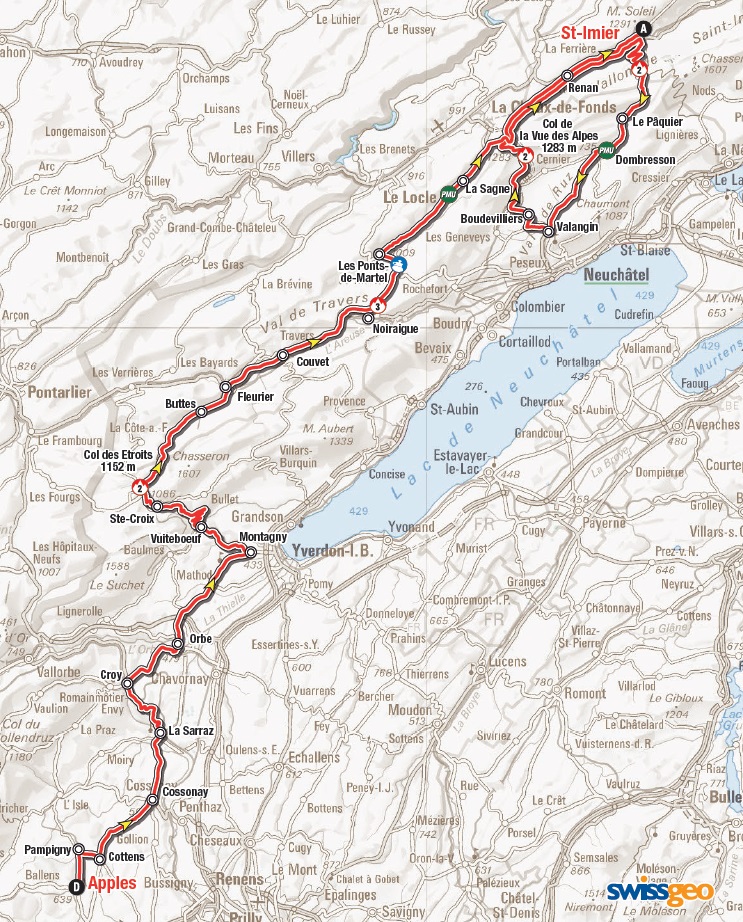 Streckenverlauf Tour de Romandie 2015 - Etappe 2