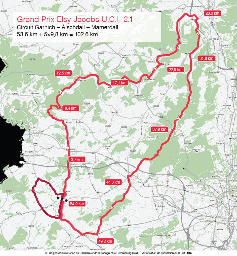 Streckenverlauf Festival Luxembourgeois du cyclisme fminin Elsy Jacobs 2015 - Etappe 2