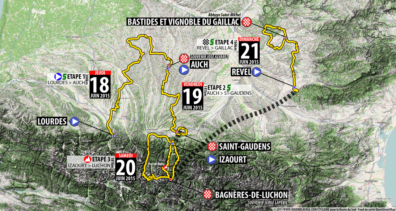 Streckenverlauf Route du Sud - la Dpche du Midi 2015