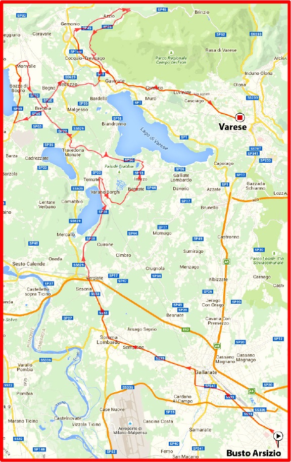Streckenverlauf Tre Valli Varesine 2015, erste 83,3 km