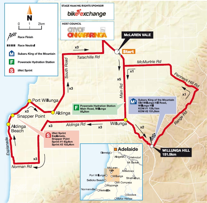 Streckenverlauf Tour Down Under 2016 - Etappe 5