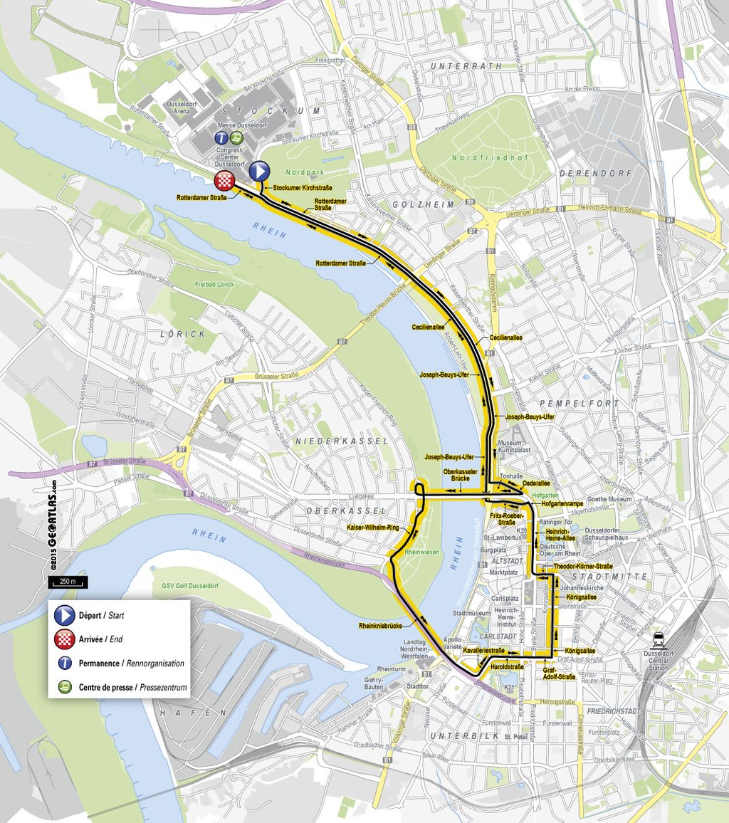 Grand Dpart der Tour de France 2017 in Dsseldorf: Streckenverlauf des Einzelzeitfahrens auf der 1. Etappe