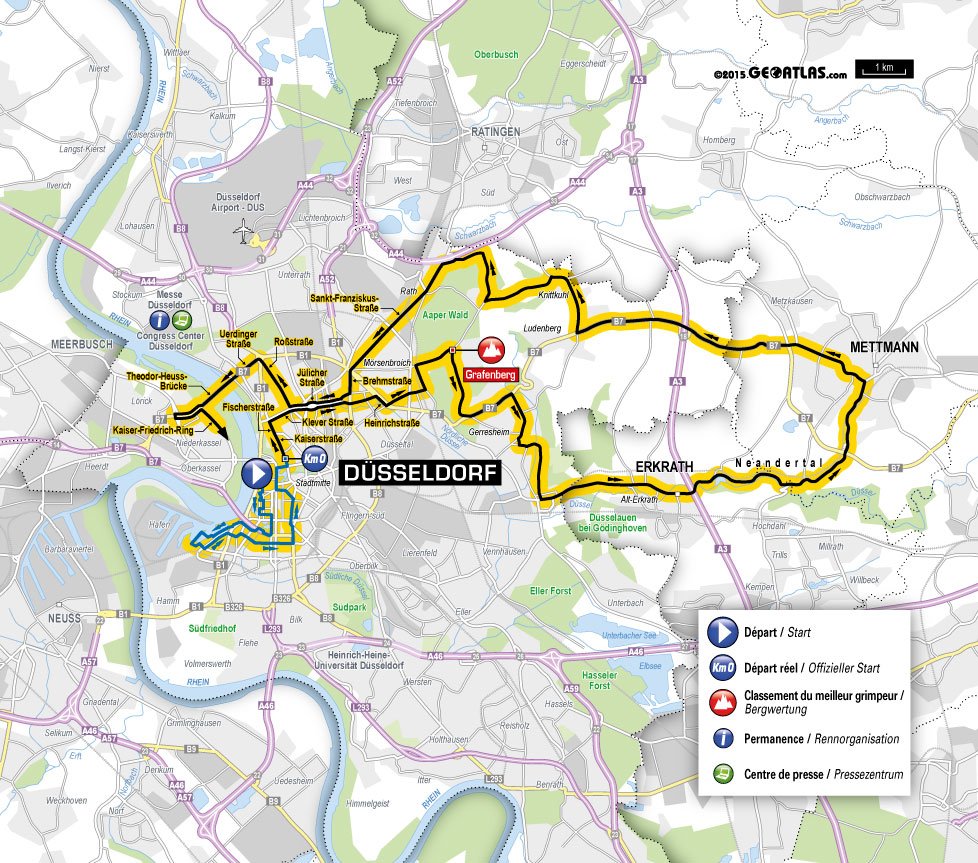 Grand Dpart der Tour de France 2017 in Dsseldorf: Streckenverlauf des Beginns der 2. Etappe