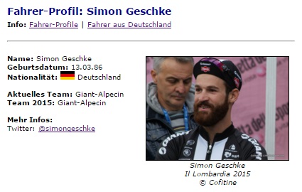 Ein Beispiel fr die neue Profilen fr Deutsche, Schweizer und sterreicher auf LiVE-Radsport.com