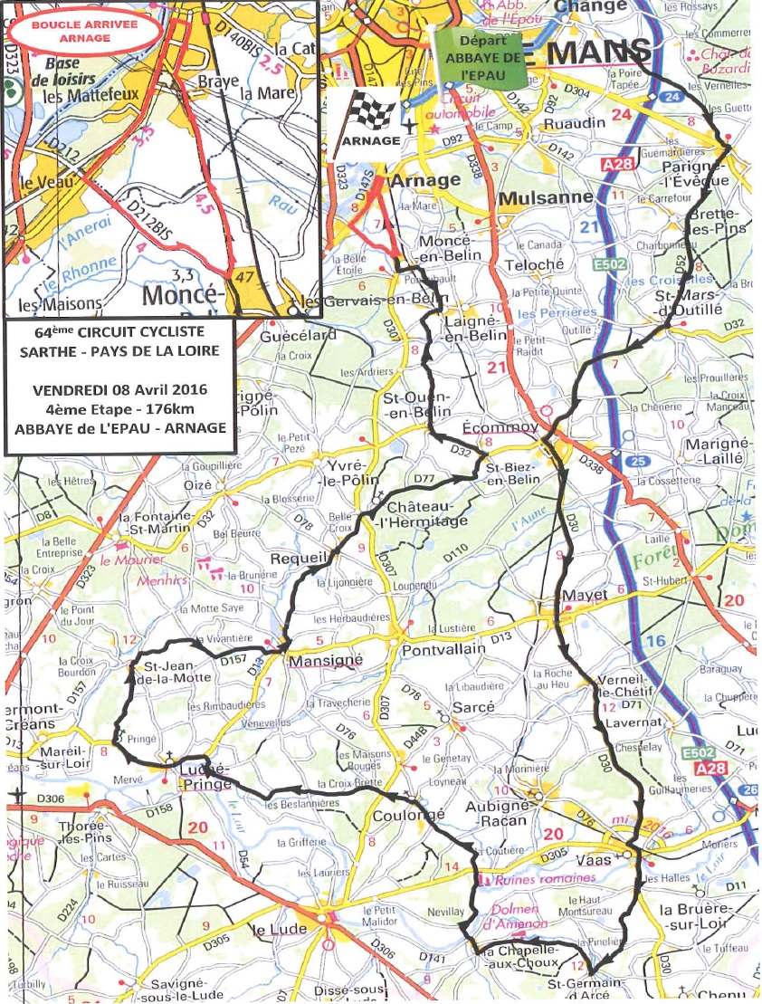 Streckenverlauf Circuit Cycliste Sarthe - Pays de la Loire 2016 - Etappe 4