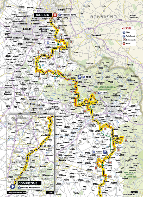 Streckenverlauf Paris - Roubaix 2016