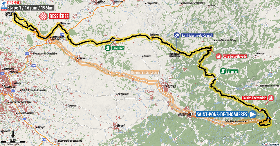 Streckenverlauf Route du Sud - la Dpche du Midi 2016 - Etappe 1