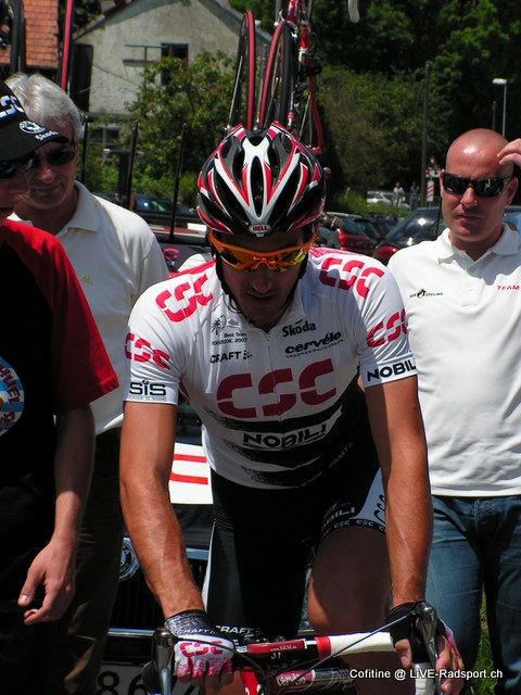 Fabian Cancellara auf dem Weg zum Start bei der 7. Etappe der Tour de Suisse 2008