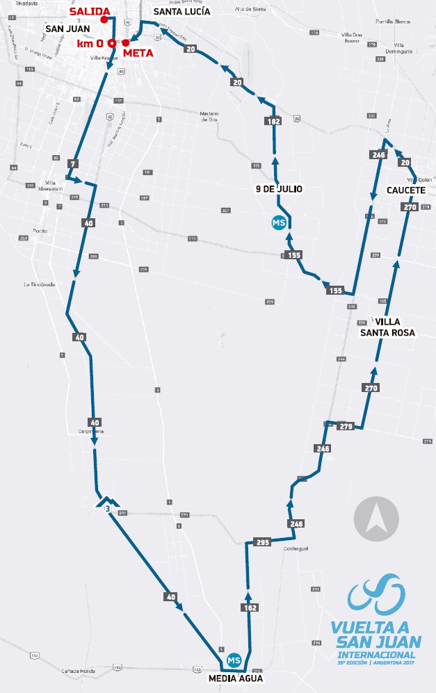 Streckenverlauf Vuelta Ciclista a la Provincia de San Juan 2017 - Etappe 1