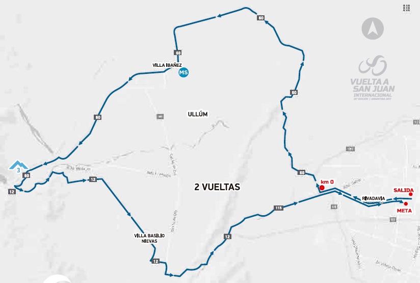 Streckenverlauf Vuelta Ciclista a la Provincia de San Juan 2017 - Etappe 2