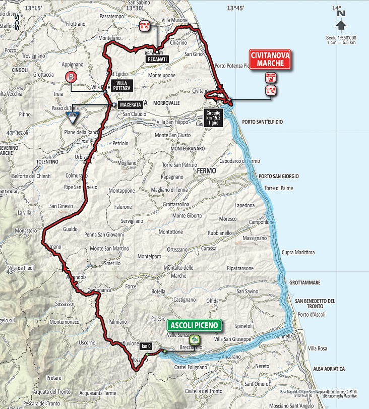 Streckenverlauf Tirreno - Adriatico 2017 - Etappe 6 (ursprngliche Streckenfhrung)