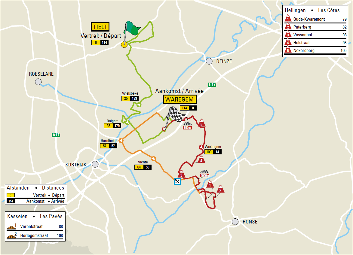Streckenverlauf Dwars door Vlaanderen Vrouwen 2017