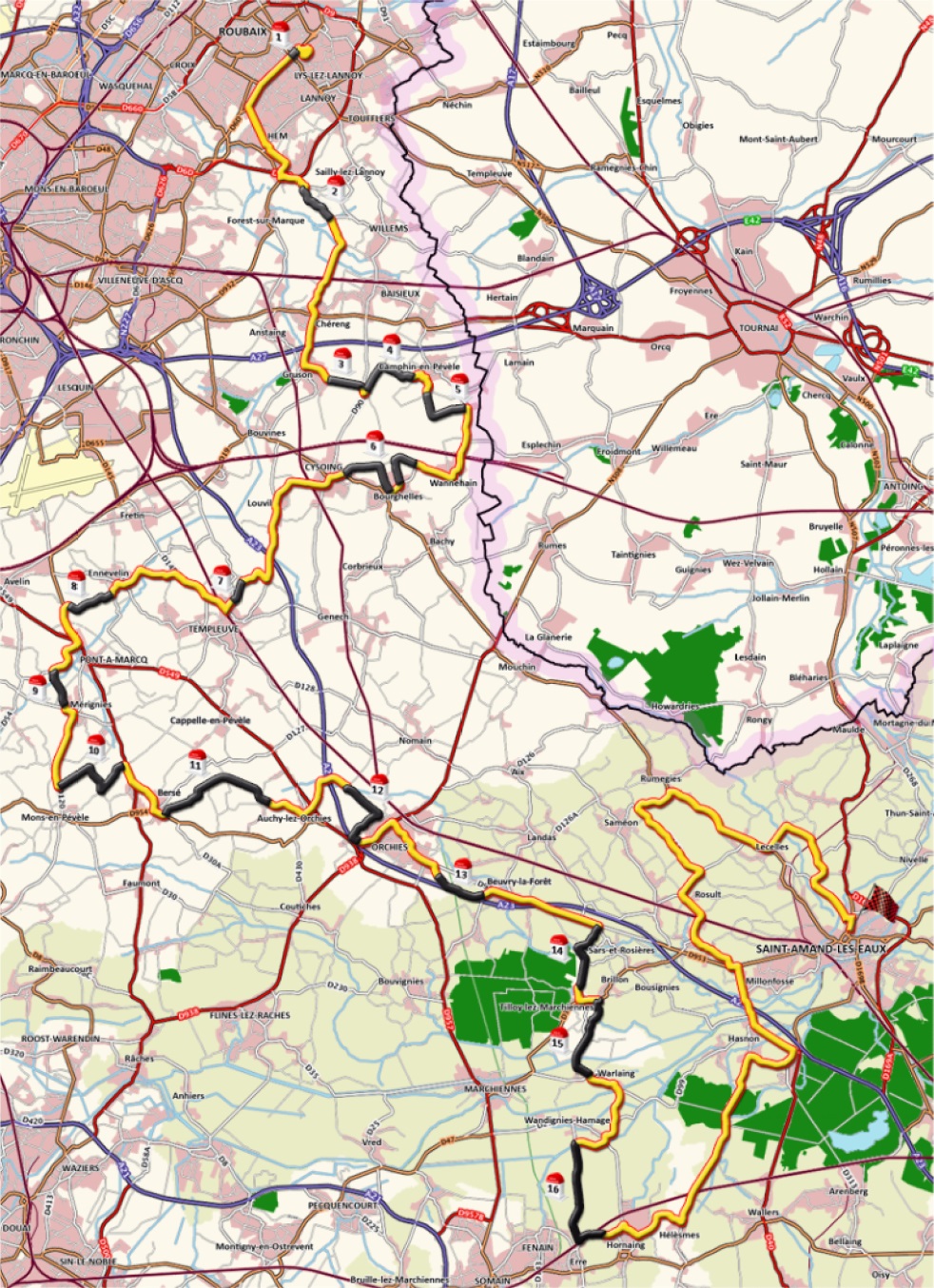 Streckenverlauf Paris - Roubaix Juniors 2017