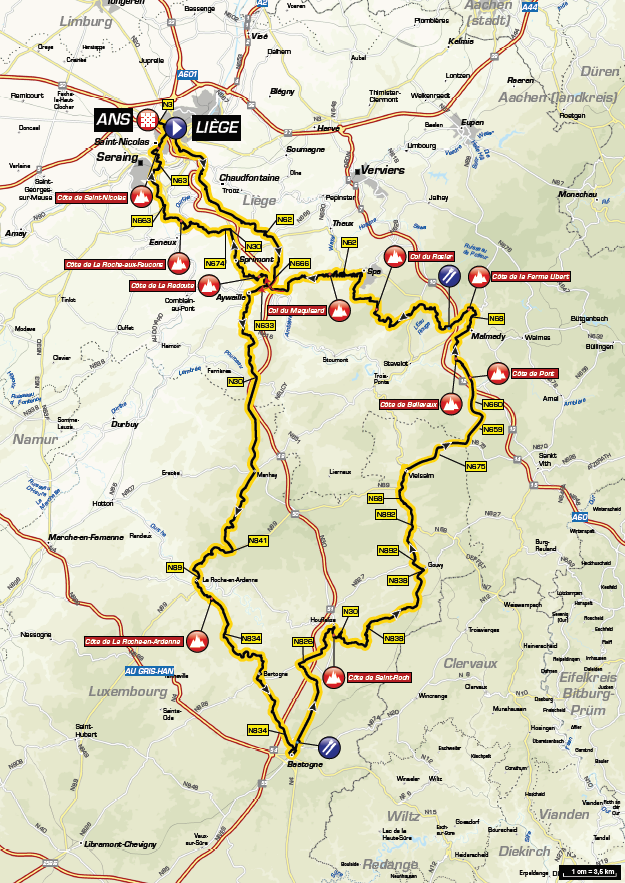 Streckenverlauf Lige - Bastogne - Lige 2017