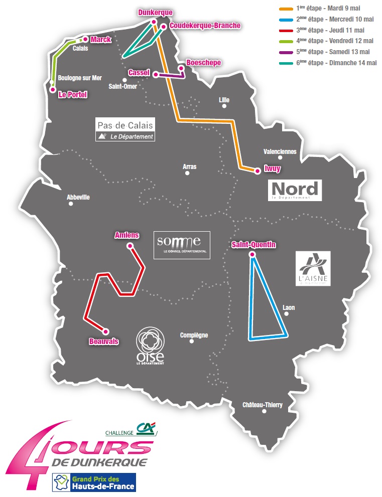 Streckenverlauf 4 Jours de Dunkerque / Tour du Nord-Pas-de-Calais 2017