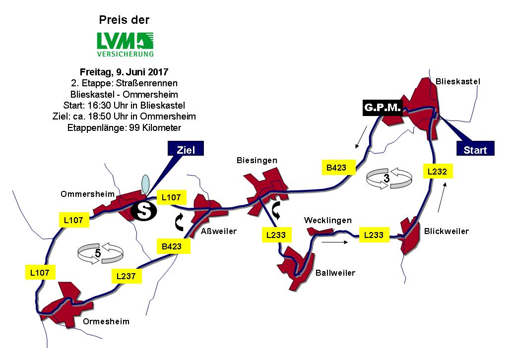 Streckenverlauf Trofeo der Gemeinde Gersheim 2017 - Etappe 2