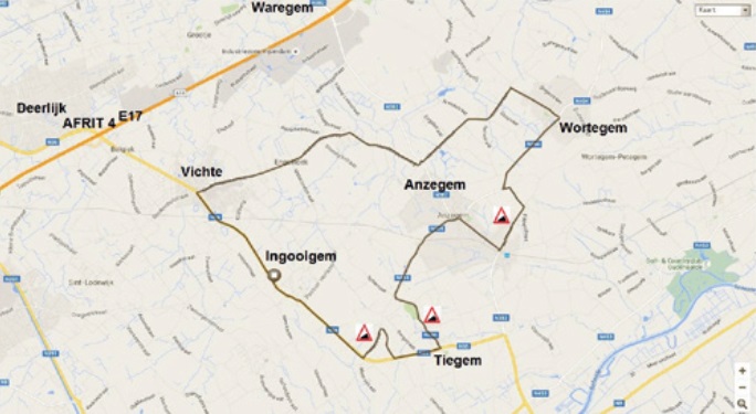 Streckenverlauf Halle Ingooigem 2017, erster Rundkurs (25,0 km)