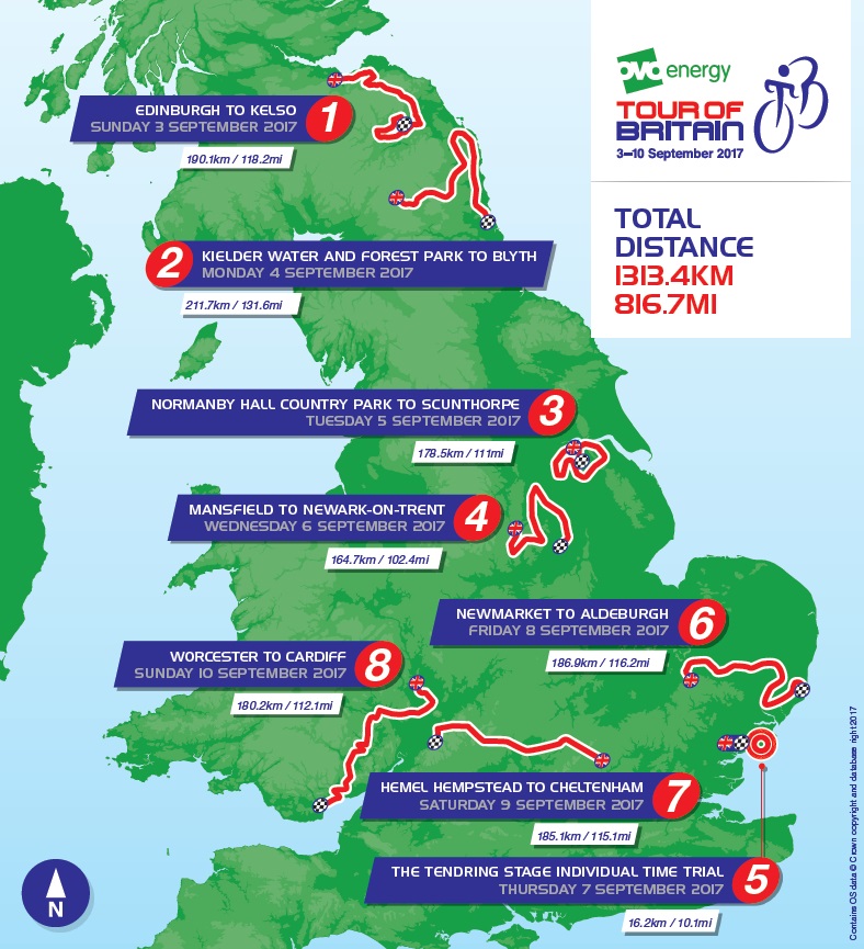 Streckenverlauf Tour of Britain 2017
