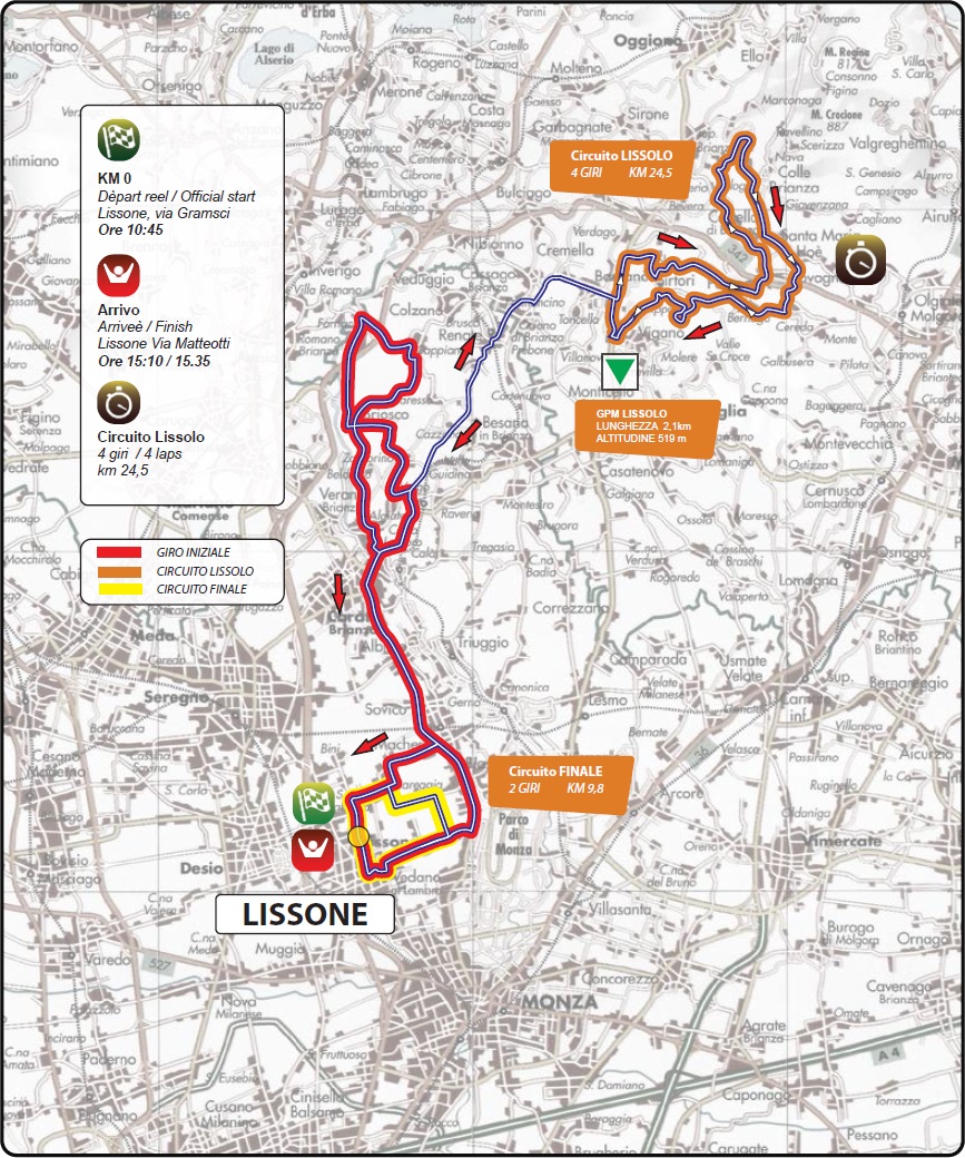 Streckenverlauf Coppa Agostoni - Giro delle Brianze 2017